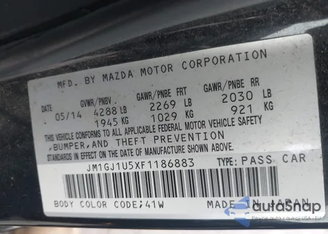 2015 Mazda Mazda6 I Sport z USA, uszkodzony, nr VIN JM1GJ1U5XF1186883